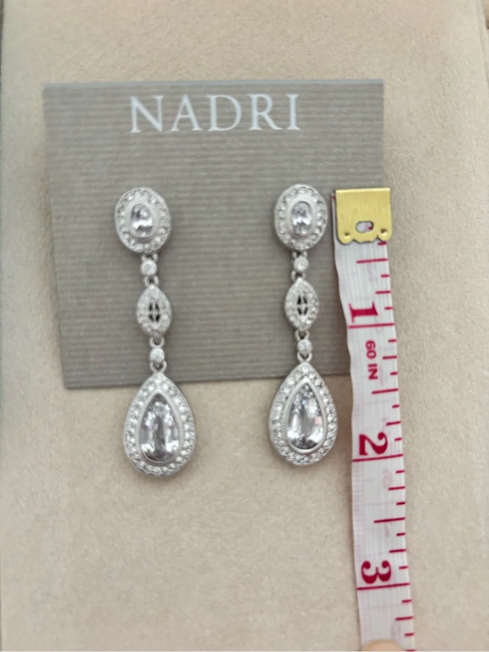 Nadri Silver Pear Shaped Dangle Earrings